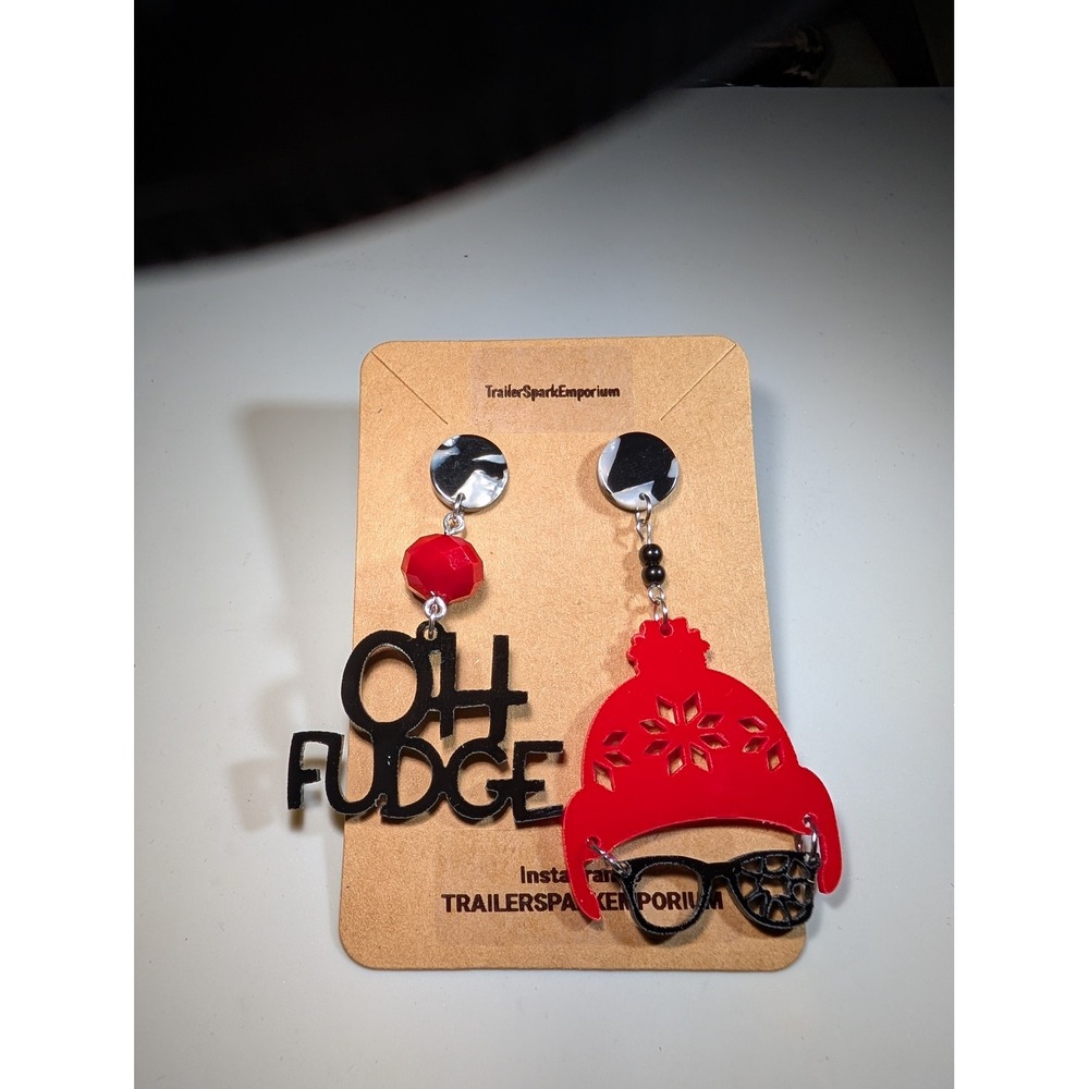A Christmas Story Oh Fudge Ralphie Beanie Mismatched Acrylic Earrings NickelFree